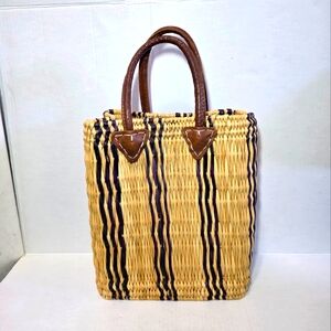 Straw Market Tote With Indigo Stripe Leather? Handels
